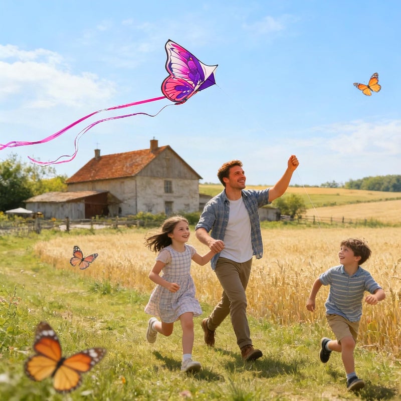 FejoHify Large Butterfly Kite for Kids & Adults, 55" x 28" Easy to Fly Single Line Kite for Kids Ages 4-8, 8-12, Comes with 300 FT Kite String Handle - Image 2